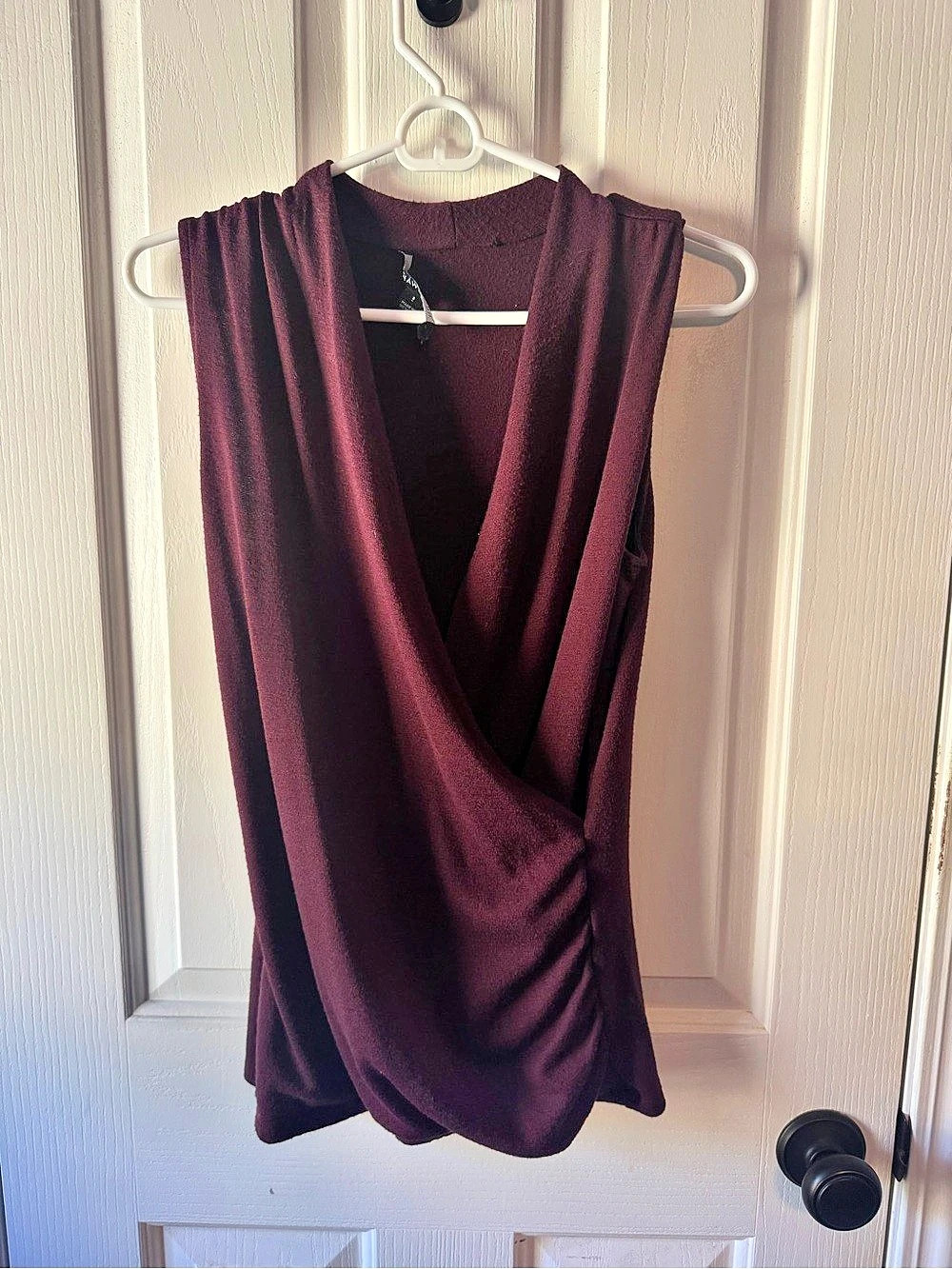 41 Hawthorn Wrap Front Sleeveless Top in Burgundy